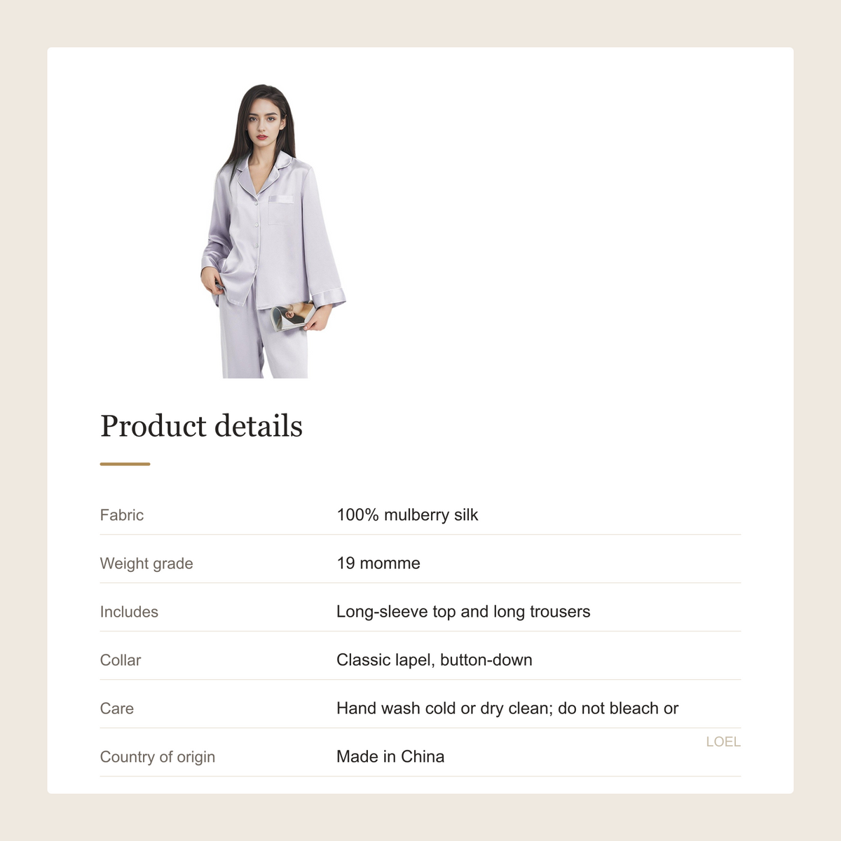 19 Momme 100% Mulberry Silk Pajama Set for Women - Long Sleeve Long Pants Loungewear - product details