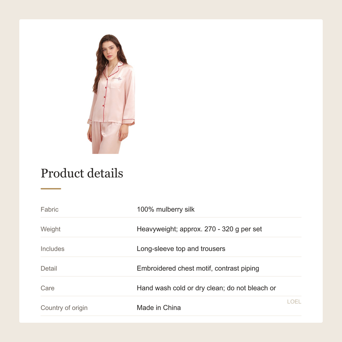 Heavyweight 100% Mulberry Silk Pajama Set for Women - Long Sleeve Loungewear - product details