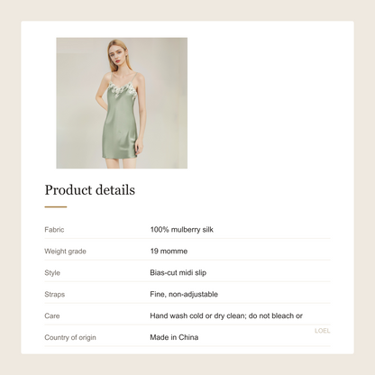19 Momme 100% Mulberry Silk Slip Nightgown for Women - Bias-Cut Midi Slip - product details