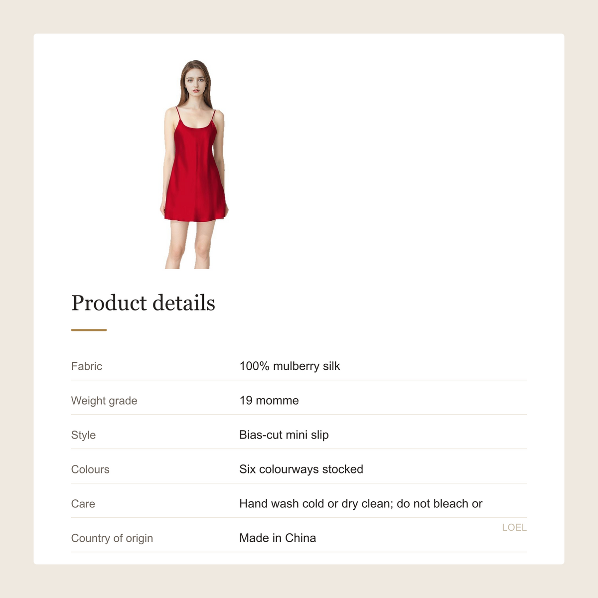 19 Momme 100% Mulberry Silk Slip Nightgown for Women - Satin-Finish Mini Slip - product details