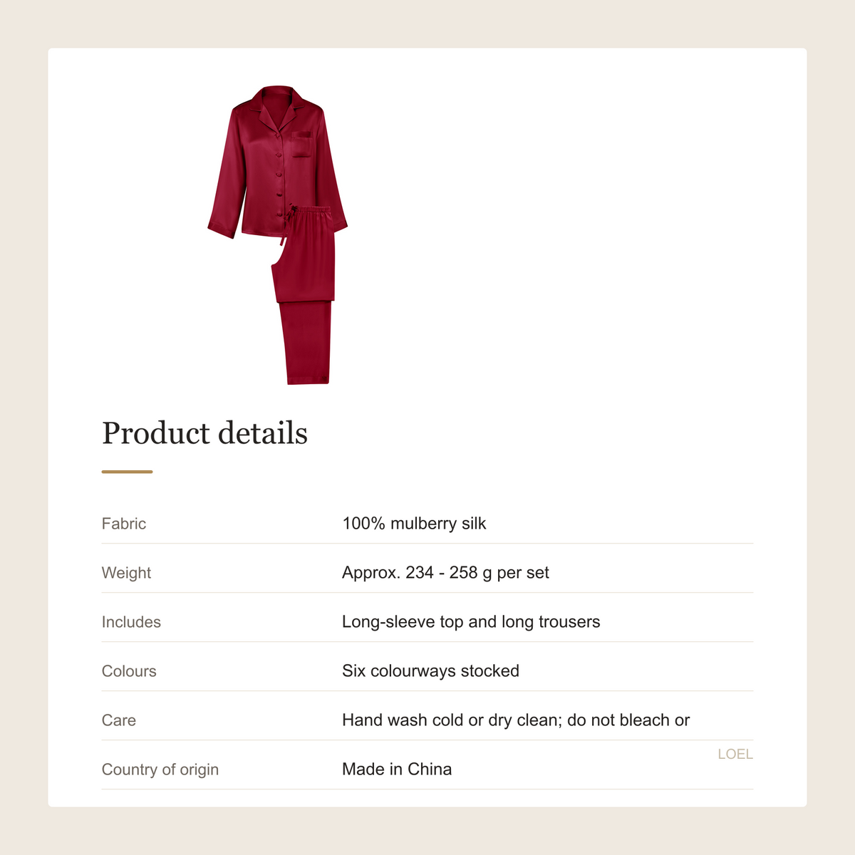 100% Mulberry Silk Long Sleeve Pajama Set for Women - Everyday Two-Piece Sleepwear - product details