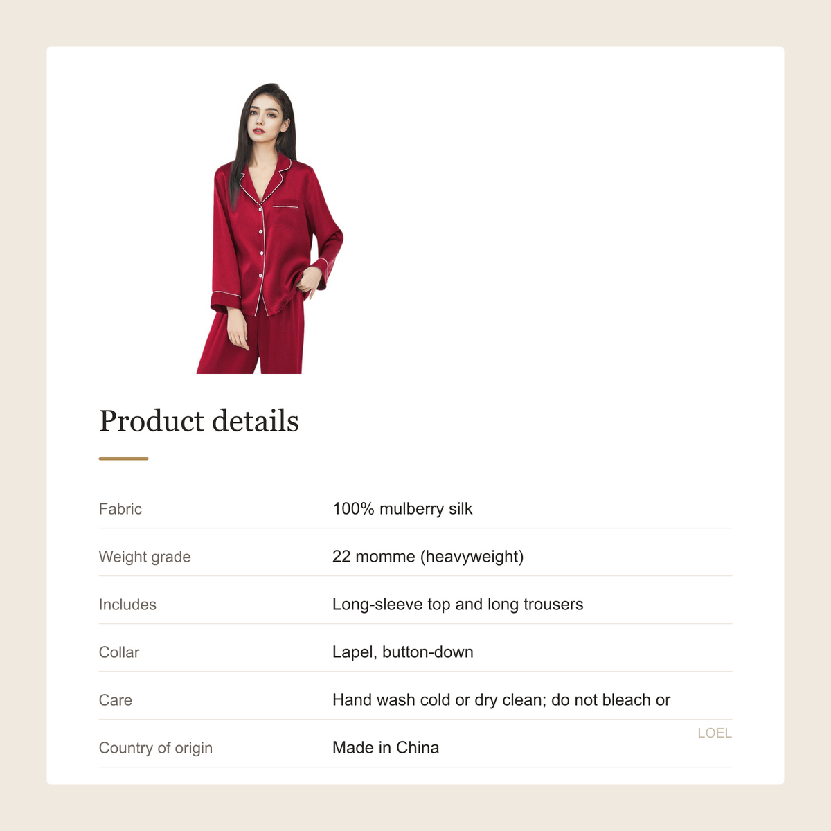 22 Momme 100% Mulberry Silk Pajama Set for Women - Long Sleeve Long Pants Heavyweight Loungewear - product details