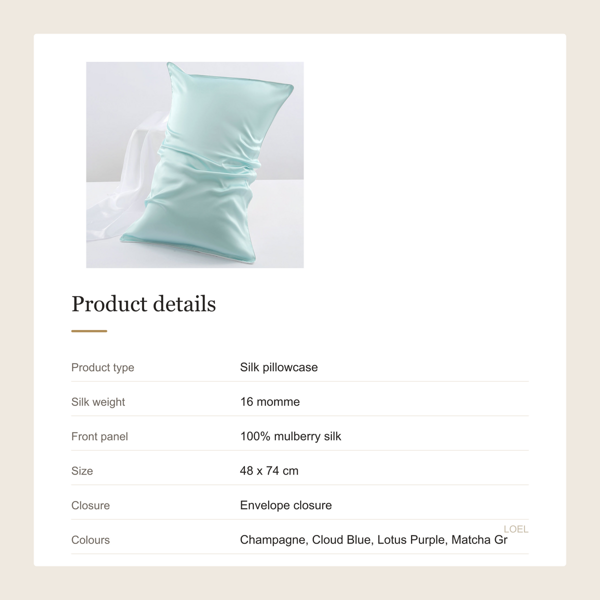 16 Momme 100% Mulberry Silk Pillowcase - 48 x 74 cm Silk Pillow Cover with Envelope Closure - product details