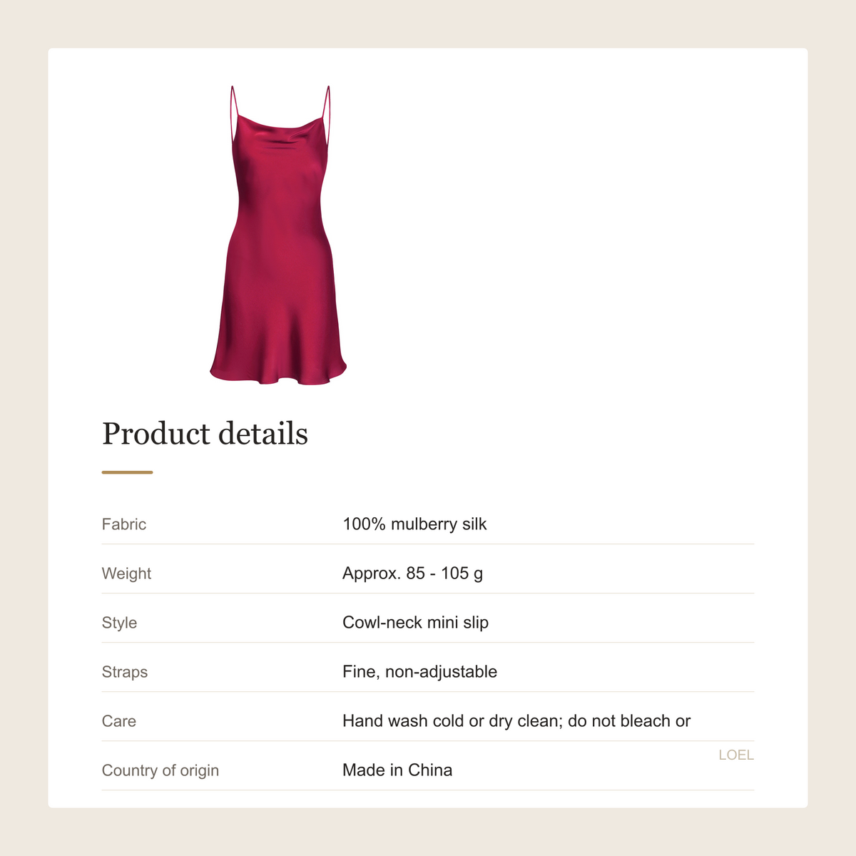 100% Mulberry Silk Slip Nightgown for Women - Cowl Neck Mini Slip Dress - product details