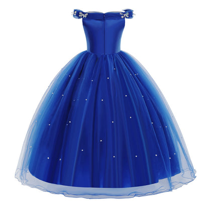 HAWEE Girls Blue Princess Costume Upgrade Deluxe Off-shoulder Dress for Birthday Halloween Cosplay