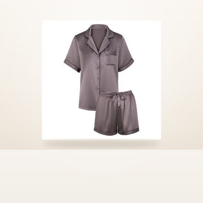 100% Mulberry Silk Short Sleeve and Shorts Pajama Set for Women - Lightweight Summer Sleepwear - studio scene