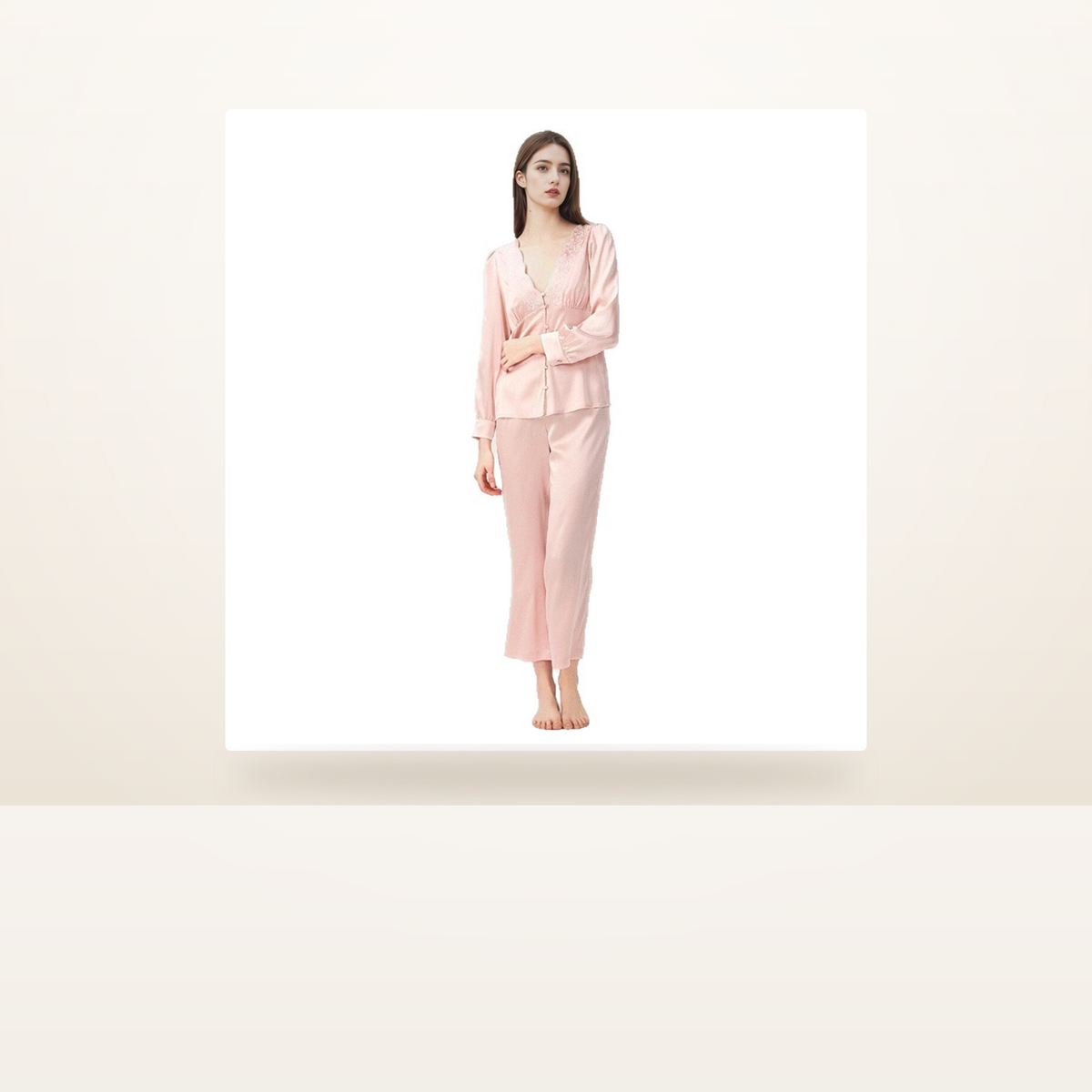 19 Momme 100% Mulberry Silk Pajama Set for Women - Long Sleeve Two-Piece, Sizes S-L - studio scene