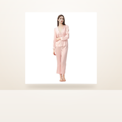 19 Momme 100% Mulberry Silk Pajama Set for Women - Long Sleeve Two-Piece, Sizes S-L - studio scene