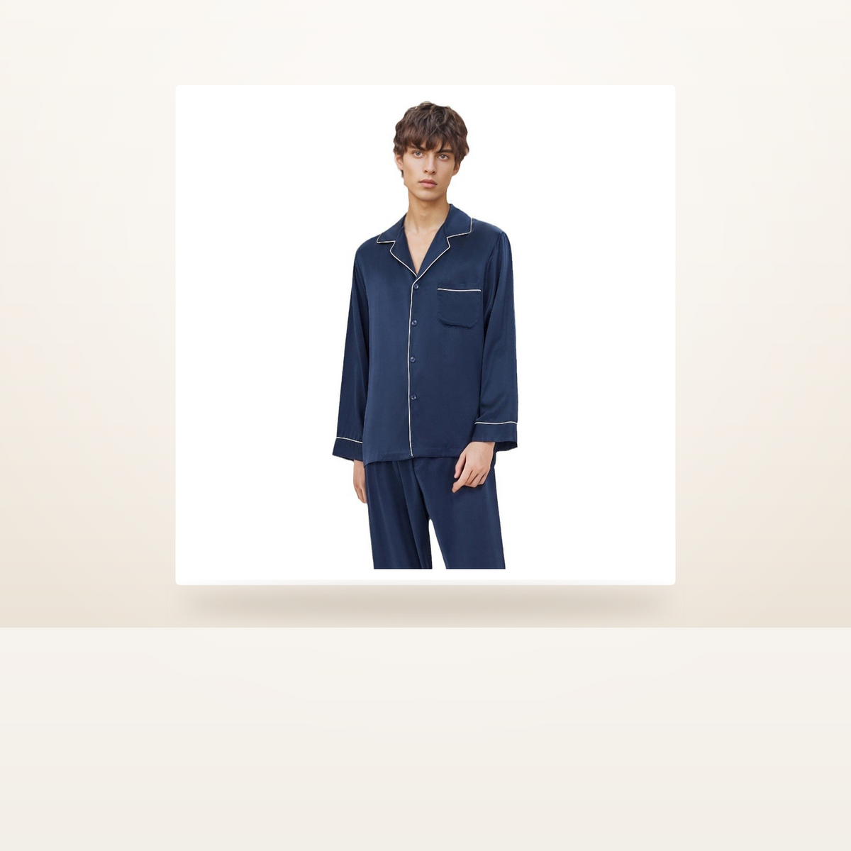 19 Momme 100% Mulberry Silk Pajama Set for Men - Long Sleeve Two-Piece Sleepwear, Sizes L-XXXL - studio scene