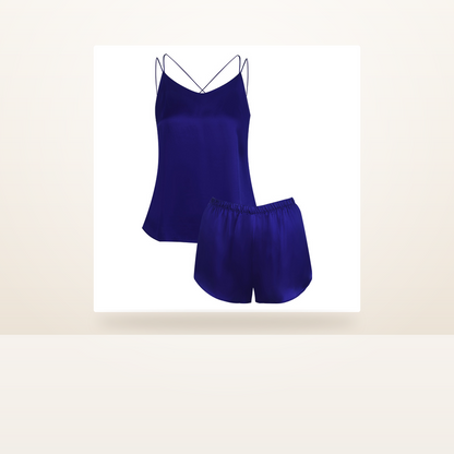 100% Mulberry Silk Cami and Shorts Set for Women - Adjustable Straps Summer Sleepwear - studio scene