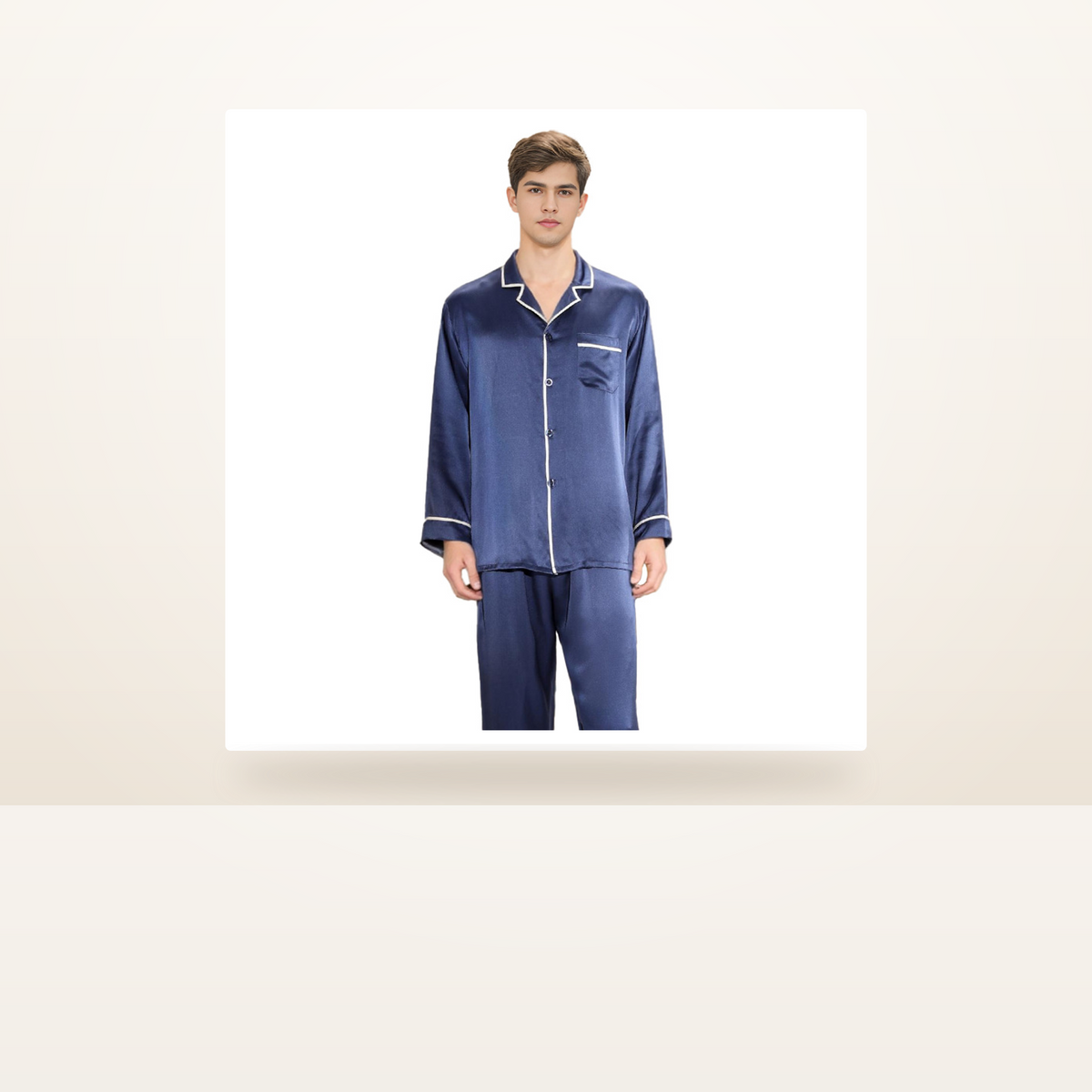19 Momme 100% Mulberry Silk Pajama Set for Men - Long Sleeve Large Size Loungewear - studio scene