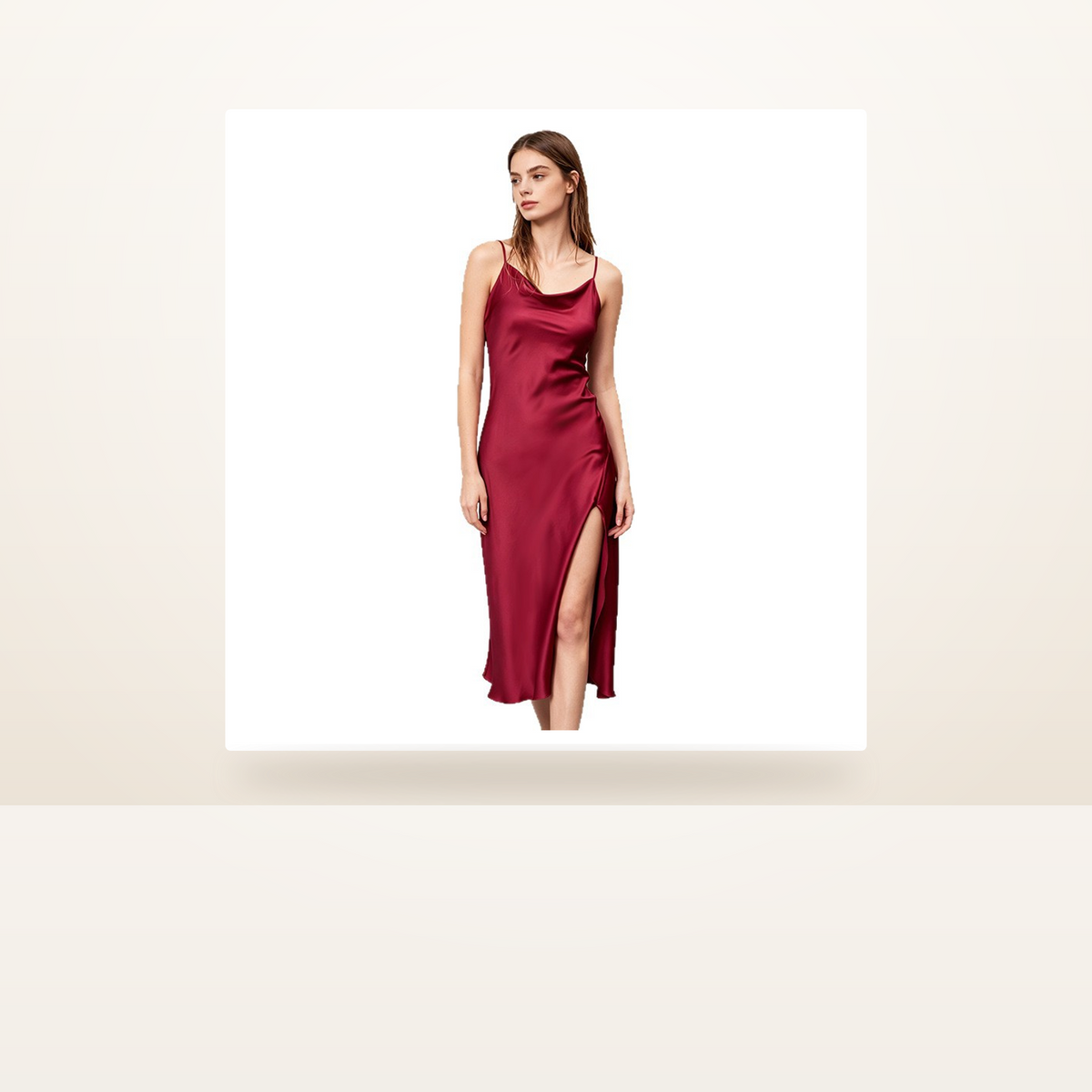 19 Momme 100% Mulberry Silk Slip Nightgown for Women - Cowl Neck with Side Slit - studio scene