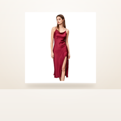 19 Momme 100% Mulberry Silk Slip Nightgown for Women - Cowl Neck with Side Slit - studio scene