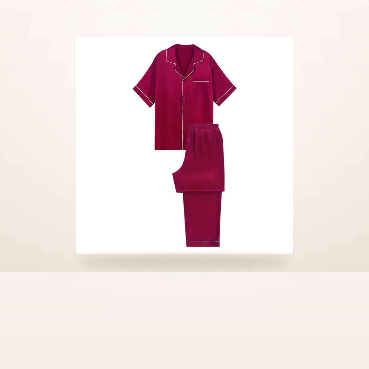 100% Mulberry Silk Short Sleeve and Long Pants Pajama Set for Men - Lightweight Summer Sleepwear - studio scene