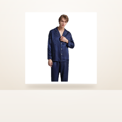 19 Momme 100% Mulberry Silk Jacquard Pajama Set for Men - Long Sleeve Loungewear - studio scene