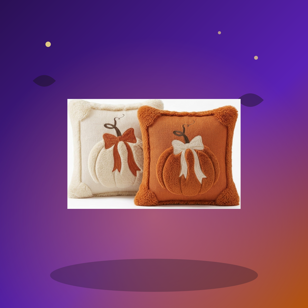 Embroidered Pumpkin Throw Pillow Cover with Bow Accents for Fall and Halloween Decor - Halloween scene