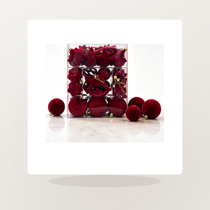 58-Piece Velvet Christmas Ornament Set - Flocked Ball, Star and Deer Decorations for the Tree - lifestyle scene