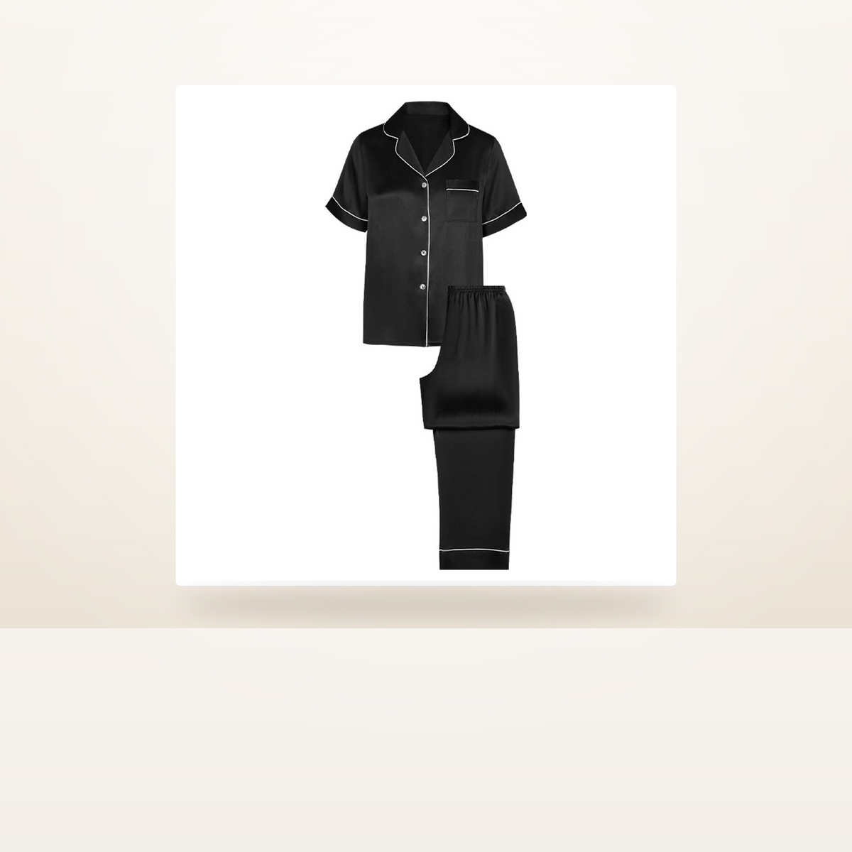 100% Mulberry Silk Short Sleeve and Long Pants Pajama Set for Women - Lightweight Summer Sleepwear - studio scene