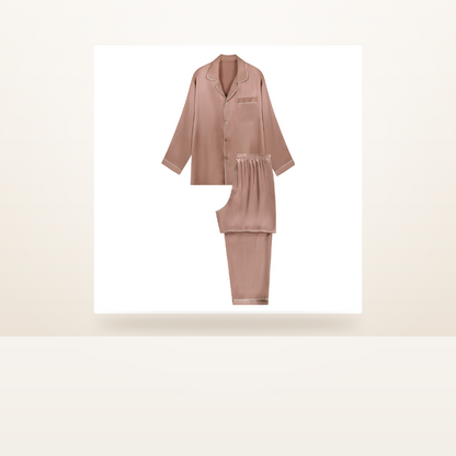 16 Momme 100% Mulberry Silk Pajama Set for Men - Long Sleeve Two-Piece Loungewear - studio scene