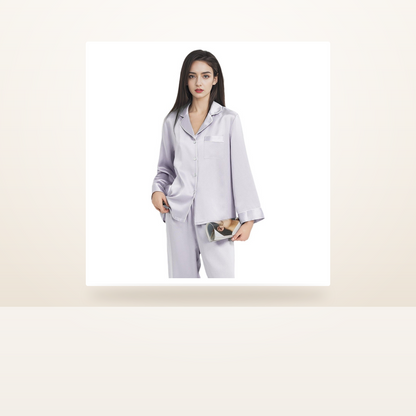 19 Momme 100% Mulberry Silk Pajama Set for Women - Long Sleeve Long Pants Loungewear - studio scene