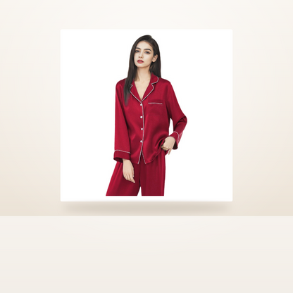 19 Momme 100% Mulberry Silk Pajama Set for Women - Long Sleeve Minimalist Loungewear - studio scene