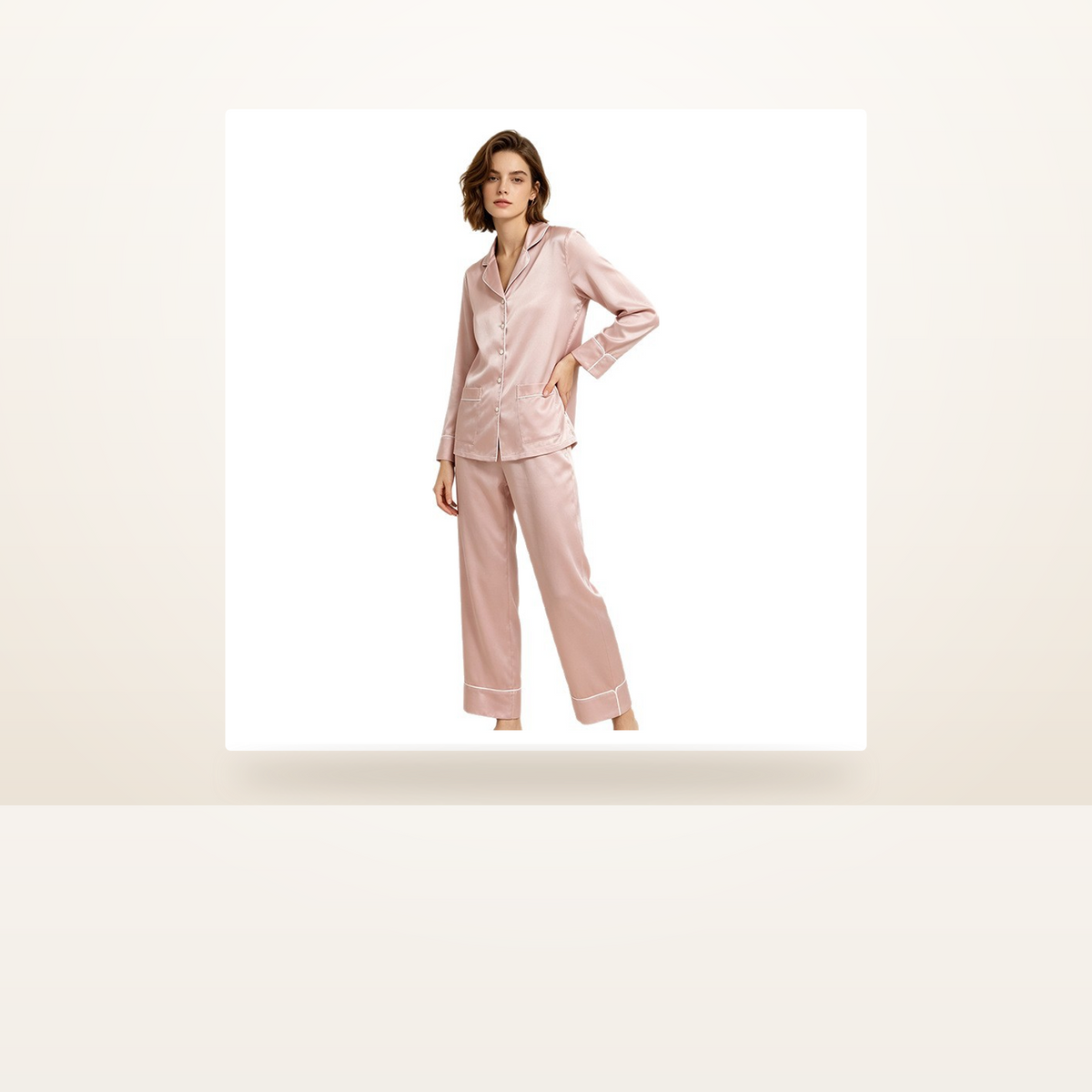 19 Momme 100% Mulberry Silk Pajama Set for Women - Machine Washable Long Sleeve Loungewear - studio scene