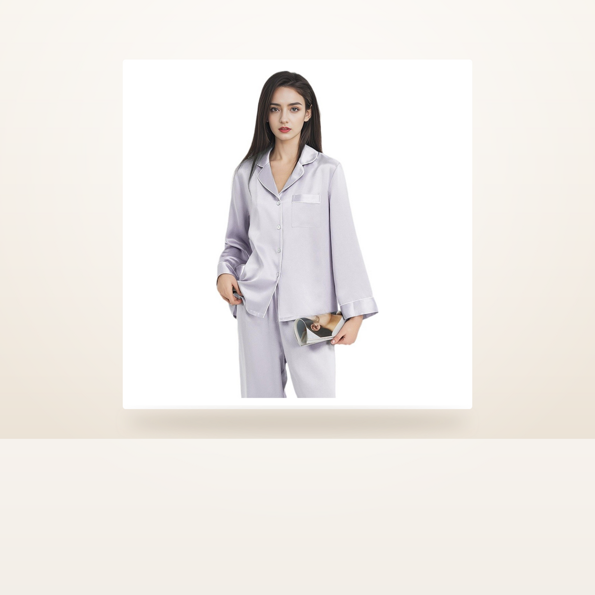 19 Momme 100% Mulberry Silk Pajama Set for Women - Long Sleeve Spring-Autumn Loungewear - studio scene