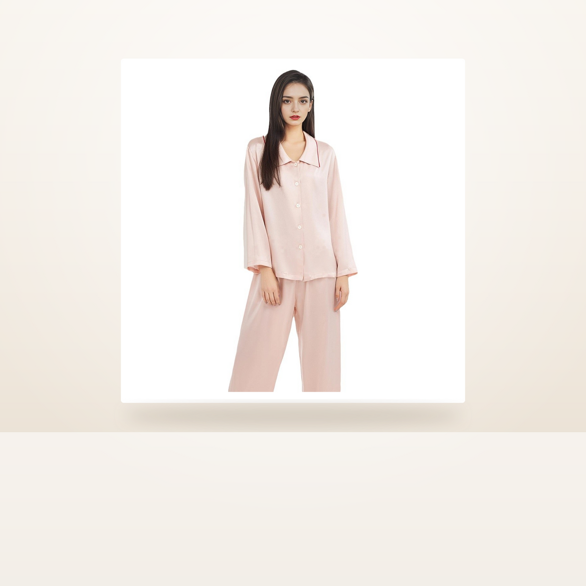 100% Mulberry Silk Pajama Set for Women - Doll Collar Long Sleeve Sleepwear - studio scene