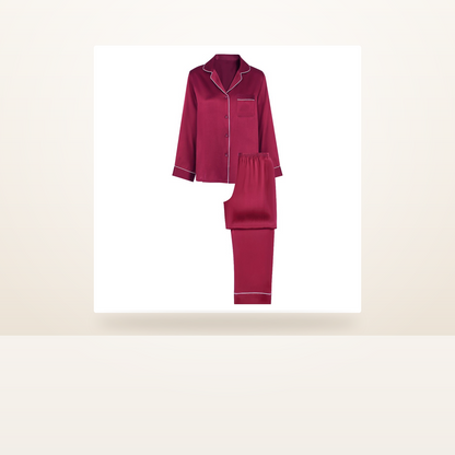 16 Momme 100% Mulberry Silk Pajama Set for Women - Long Sleeve Button-Down Loungewear - studio scene