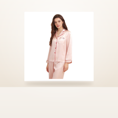 Heavyweight 100% Mulberry Silk Pajama Set for Women - Long Sleeve Loungewear - studio scene