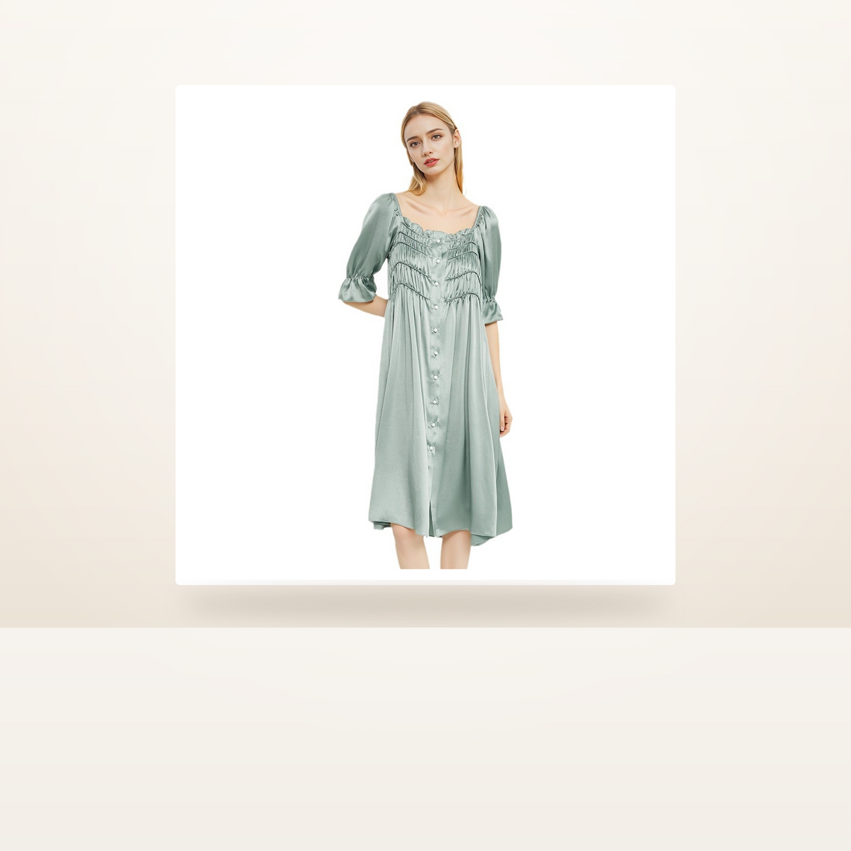 19 Momme 100% Mulberry Silk Nightgown for Women - French Court Midi Dress - studio scene