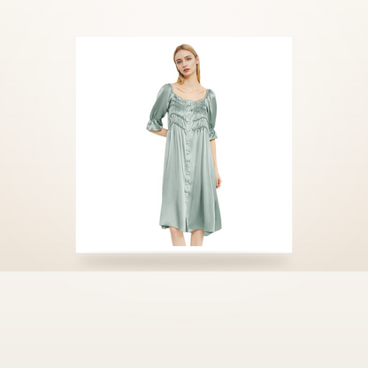 19 Momme 100% Mulberry Silk Nightgown for Women - French Court Midi Dress - studio scene