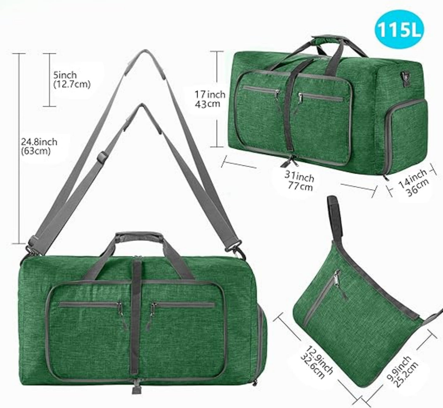URSOFINE 115L/85L/65L Large Duffle Bag, Foldable Travel Gym Bag with Shoe Compartment, Lightweight Water Repellent Tear Resistant for Camping, Weekender, Overnight Travel