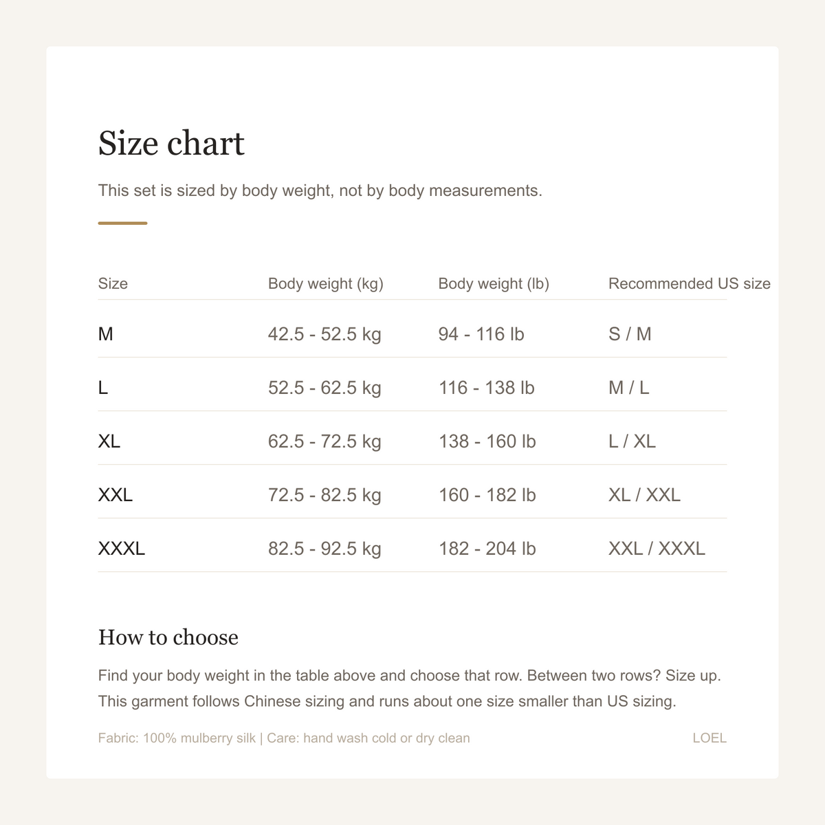 100% Mulberry Silk Cami and Shorts Set for Women - Adjustable Straps Summer Sleepwear - size chart