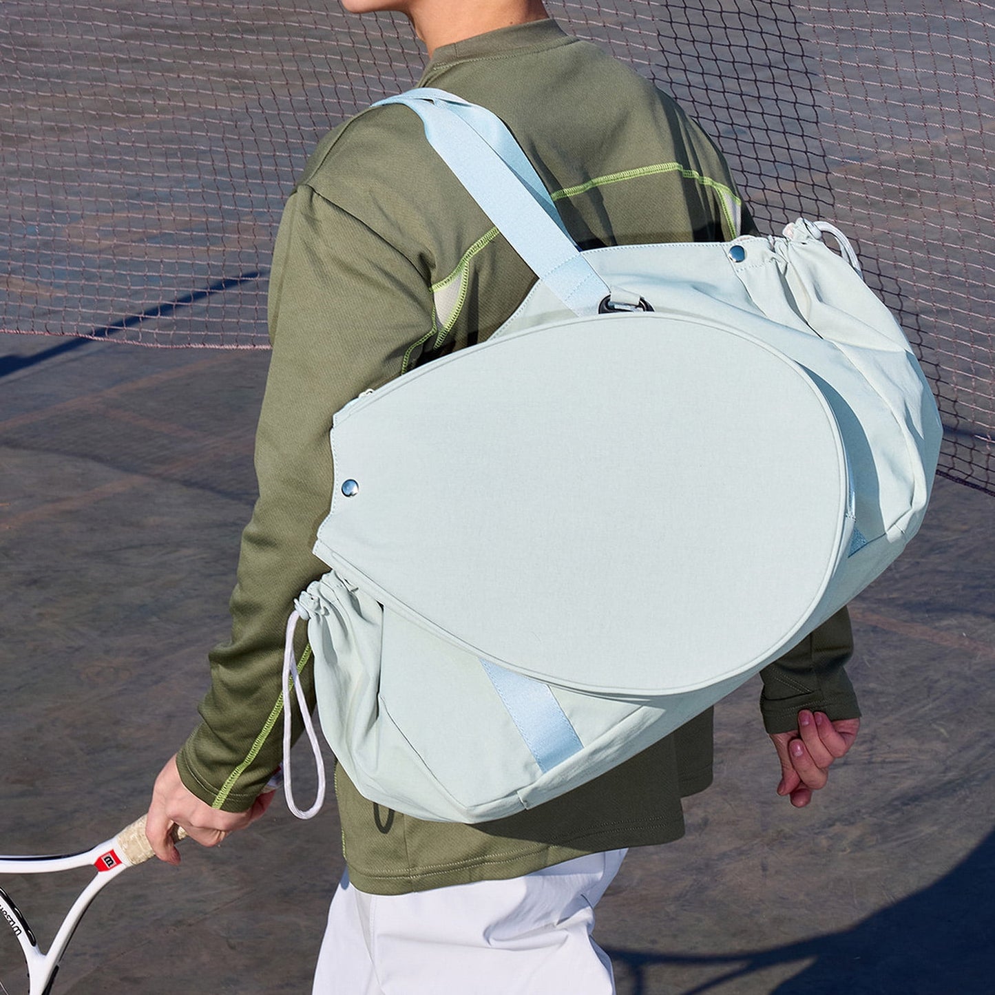 URSOFINE Detachable Tennis Racket Sports Duffel Bag, Water Resistant Lightweight Nylon Multi Compartment Gym Shoulder Handbag with Racket Hook for Tennis Training Travel Daily Use