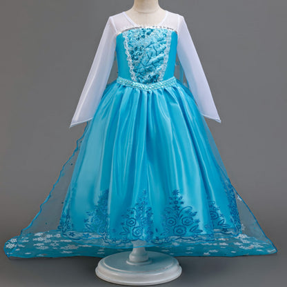 LOEL Girls Princess Dress Christmas Birthday Party Dress up for Toddler Long Sleeve Sequin Blue Fancy Outfit