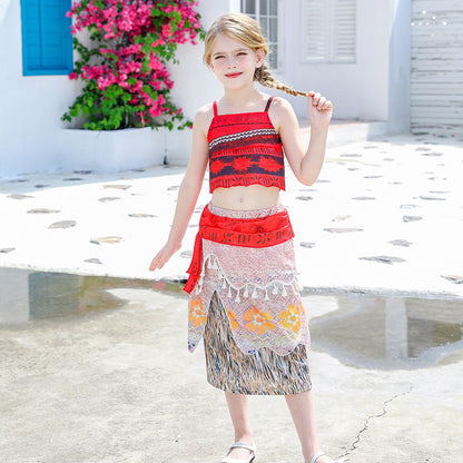 HAWEE Girls Ocean Princess Costume Crop Top Tassel Skirt Two-Piece Dress up Princess Adventure Costume for Christmas Halloween Theme Party