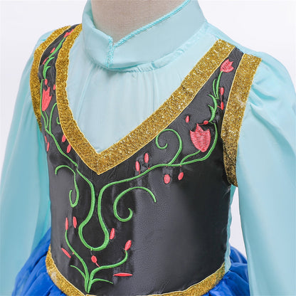 KAWELL Halloween Princess Anna Costume Girls Dress With Cape Birthday Cosplay Dress Up With Accessories