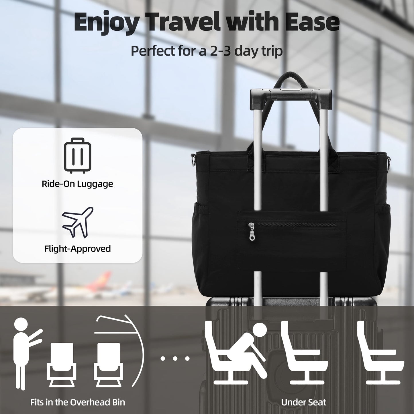 URSOFINE Tote Bag for Women, Lightweight Crossbody Tote Handbag with Dry Pocket, Nylon Shoulder Bag with Detachable Shoulder Strap for Work, Travel, Daily Use