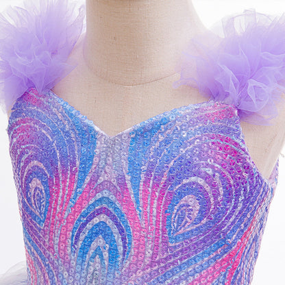 LOEL Girls Witch Dress Purple Princess Dress Wedding Sequin Tulle Dresses Ball Gown Birthday Party Dress Up