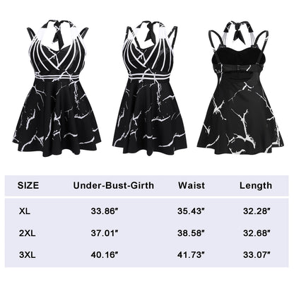 Womens Halter Swimdress Plus Size Two Piece Swimsuit Tankini Set