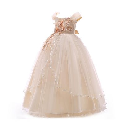 HuaAngel Kids Prom Ball Gown Girl Lace Tulle Flower Princess Party Maxi Dress