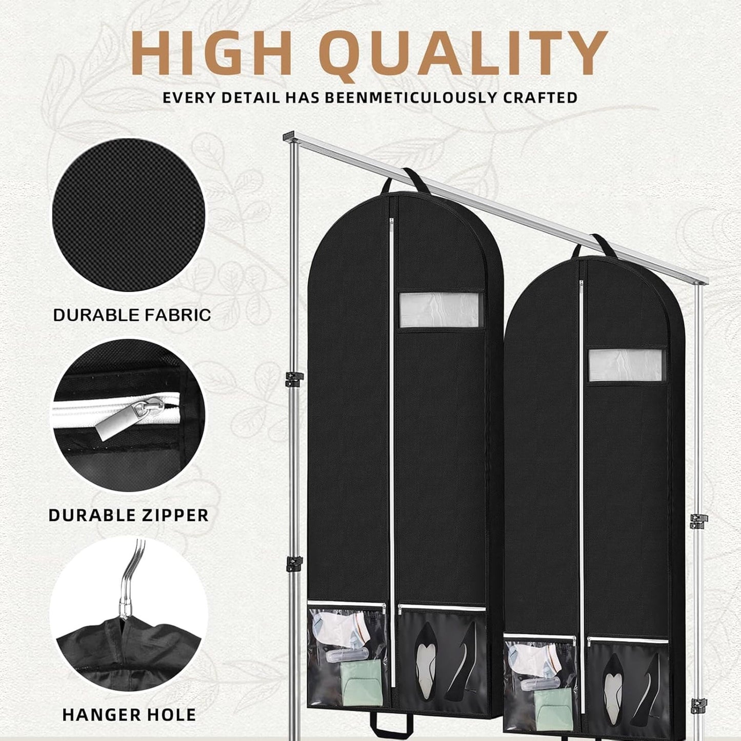 URSOFINE 54" Garment Bags for Travel and Storage, Travel Suit Bags for Men Women with 2 Clear Pockets, Storage bags for Clothes, Suits, Dress, Shirts, Coats (Black)