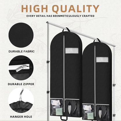 URSOFINE 54" Garment Bags for Travel and Storage, Travel Suit Bags for Men Women with 2 Clear Pockets, Storage bags for Clothes, Suits, Dress, Shirts, Coats (Black)