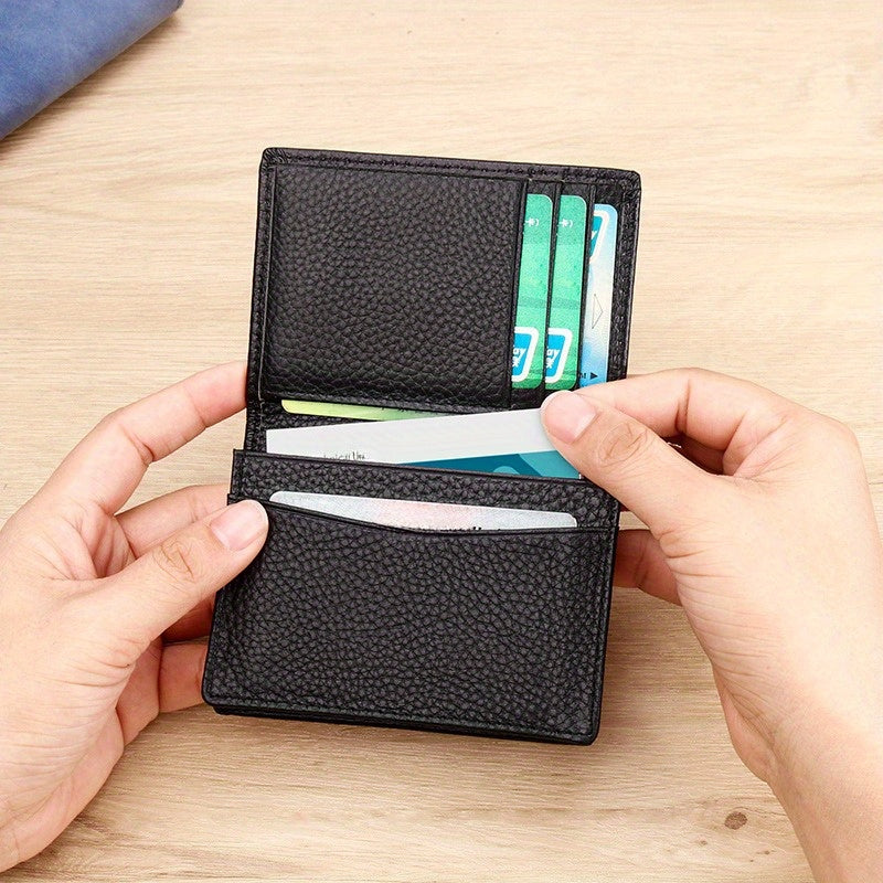 [1pc RFID Leather Wallet] 1pc Genuine Leather Rfid Blocking Wallet, Simple Thin Short Multifunctional ID Card Holder, Valentine'S Day Gift for Your Partner