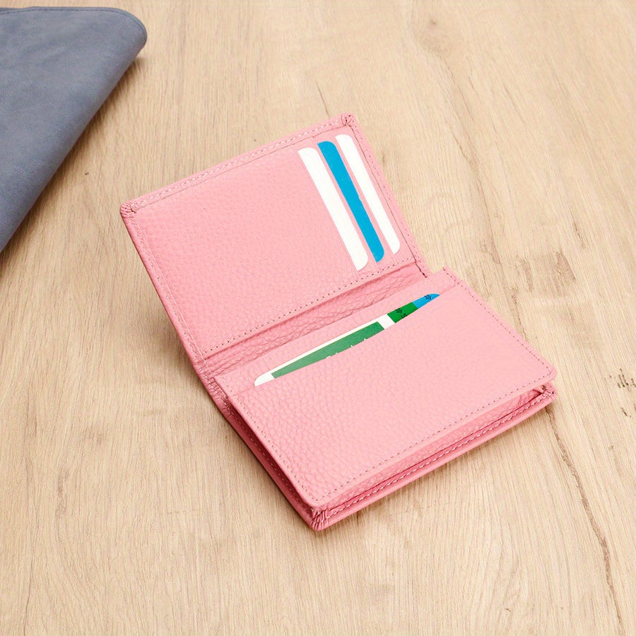 [1pc RFID Leather Wallet] 1pc Genuine Leather Rfid Blocking Wallet, Simple Thin Short Multifunctional ID Card Holder, Valentine'S Day Gift for Your Partner