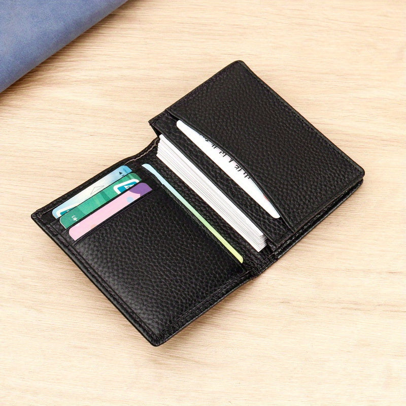 [1pc RFID Leather Wallet] 1pc Genuine Leather Rfid Blocking Wallet, Simple Thin Short Multifunctional ID Card Holder, Valentine'S Day Gift for Your Partner