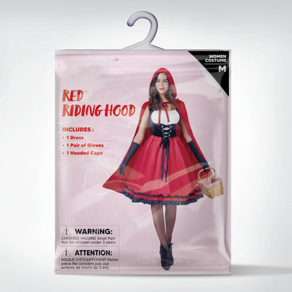 LOEL Women Little Red Riding Hooded Costume with Dress, Cape and Gloves, Adult Women Halloween Costume for Halloween Party Cosplay