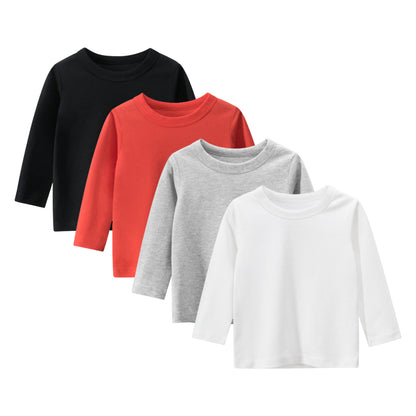 CHOYURME CHONYURM Toddler Boys 4 Packs Long Sleeve Shirts,100% Cotton Casual Crewneck Basic T-Shirt 2-7T