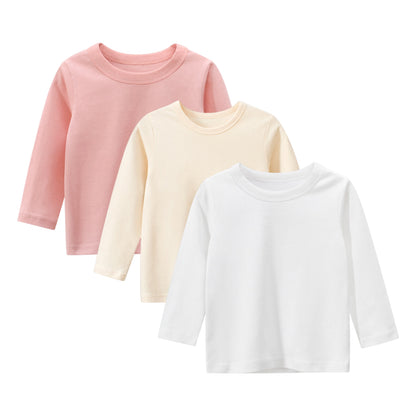 CHOYURME CHONYURM Toddler Girls 3 Packs Long Sleeve Shirts,100% Cotton Casual Crewneck Basic T-Shirt 2-7T